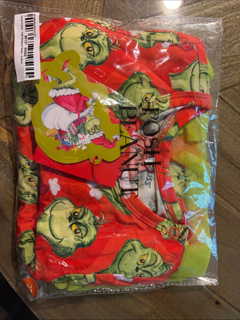 Posh Peanut Red and Green Grinch Print Kids Dress